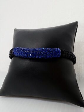 Black Braided Cord Bracelet with Sapphire Blue Crystal Bar